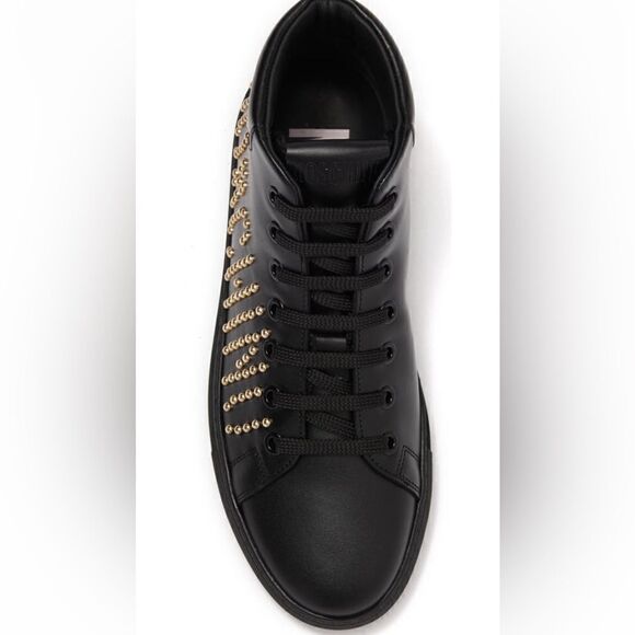 Moschino High Top logo studded leather sneaker in black size US 7 or EU 37 - Picture 6 of 12